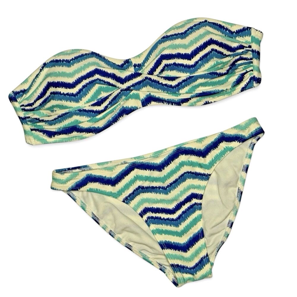 Vintage Body Glove Ikat Zigzag Bikini Set Blue Green Boho Y2K Surf Swim M